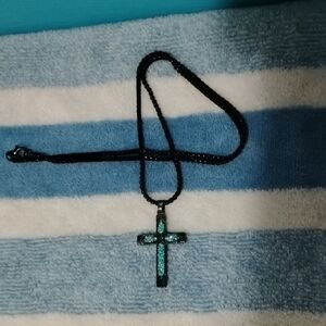 Black and Turquoise Cross Necklace